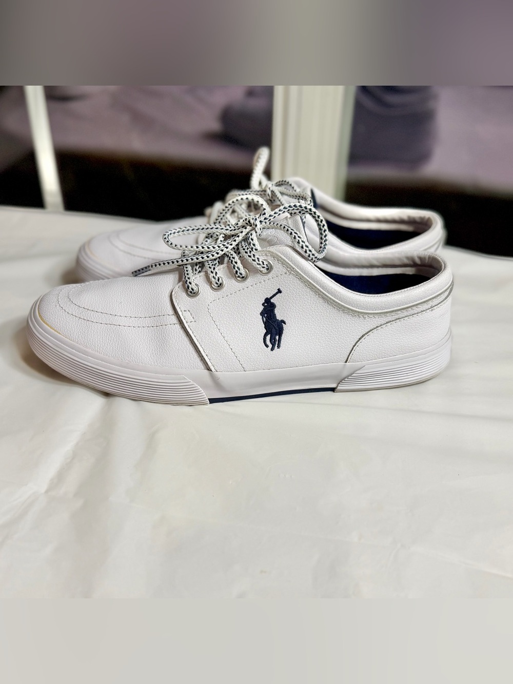 Polo Ralph Lauren Faxon Low White Leather Sneakers Men's Size 10 Flawed